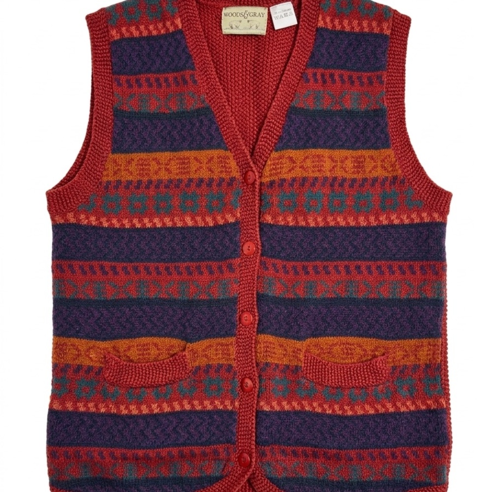 Vintage Woods & Gray Knit Vest - Multi-Color Earth Tones - Fits M/L